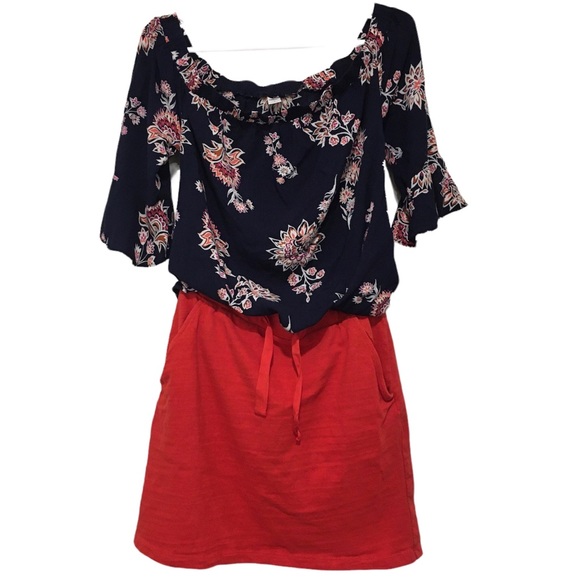 OLD NAVY Floral Blouse Flutter Bell Sleeve Off The Shoulder Navy Blue Small - Picture 2 of 7